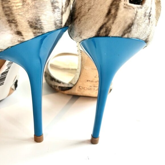 Jimmy Choo Opera Matt Python Pony White and Zebra Sandals - Picture 9 of 12